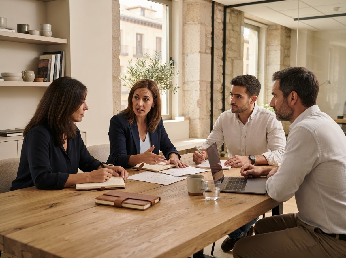 Impulso Business Lab — equipo de análisis financiero revisando modelos predictivos en un entorno sobrio