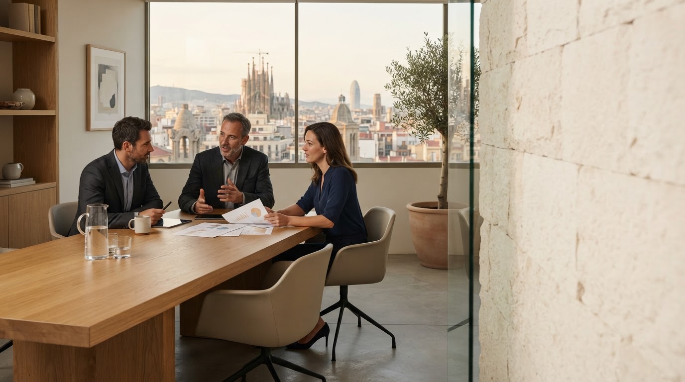 Impulso Business Lab — espacio de trabajo minimalista en piedra para análisis financiero con inteligencia artificial